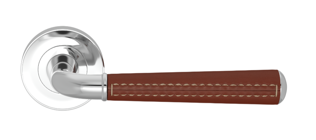 Ручка дверная TURNSTYLE DESIGNS TUBE GOOSE NECK STITCH OUT COMBINATION LEATHER CHESTNUT