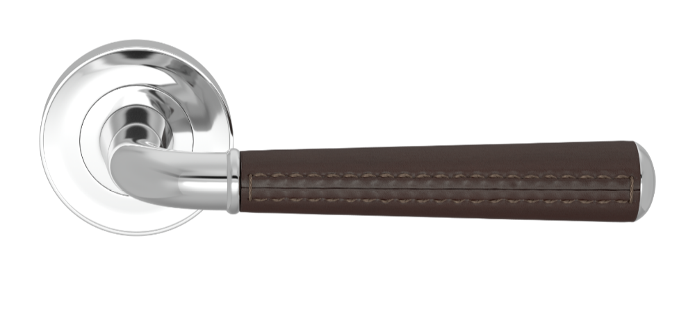 Ручка дверная TURNSTYLE DESIGNS TUBE GOOSE NECK STITCH OUT COMBINATION LEATHER CHOCOLATE